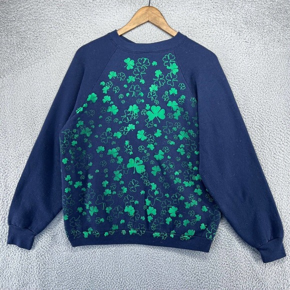 Vintage Irish Sweatshirt Men's Large Blue Green Crewneck Shamrock All Over Puff - Picture 10 of 15